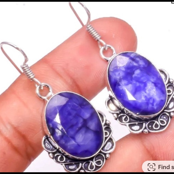 Silver raw sapphire ring, cuff bracelet, earrings, New price as a set 150.00 - Picture 2 of 3